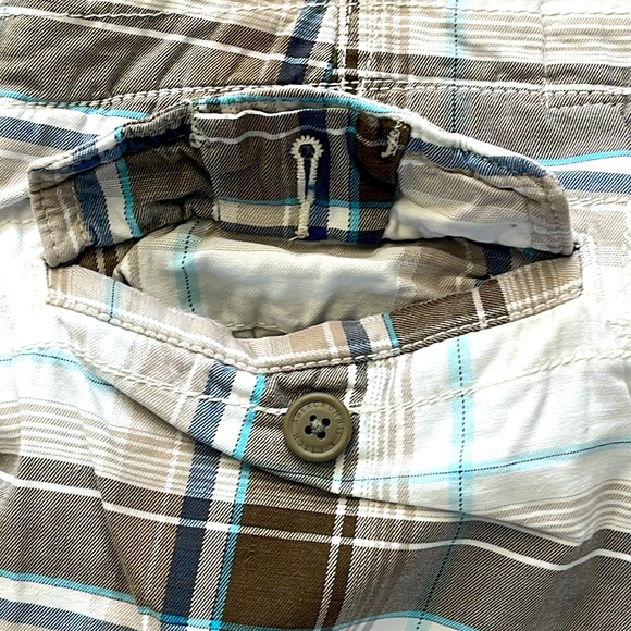 Mens Abercrombie & Fitch Blue/Tan Plaid 10β Cargo Shorts-32β Waist Rise 12β - Picture 7 of 9